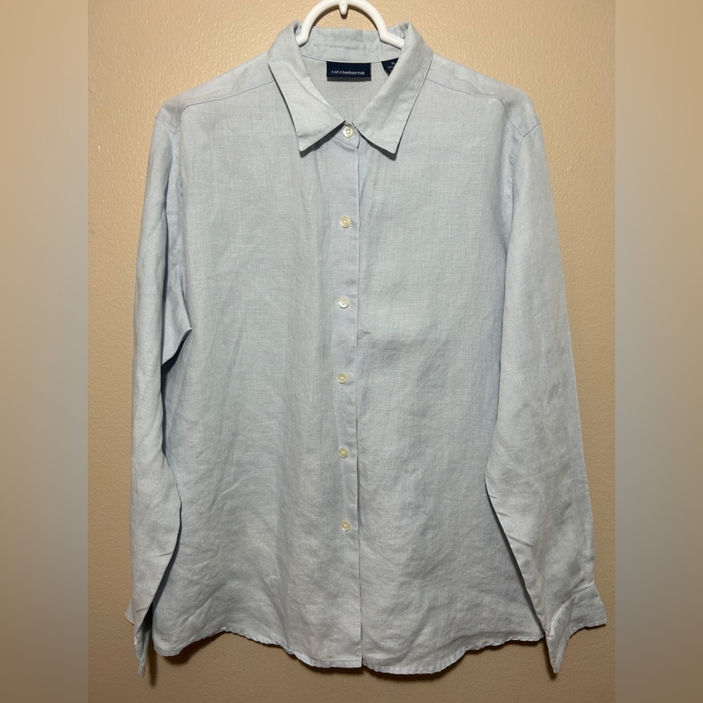 Liz Claiborne Sport Linen Shirt Womens XL Blue Button Down Casual Top